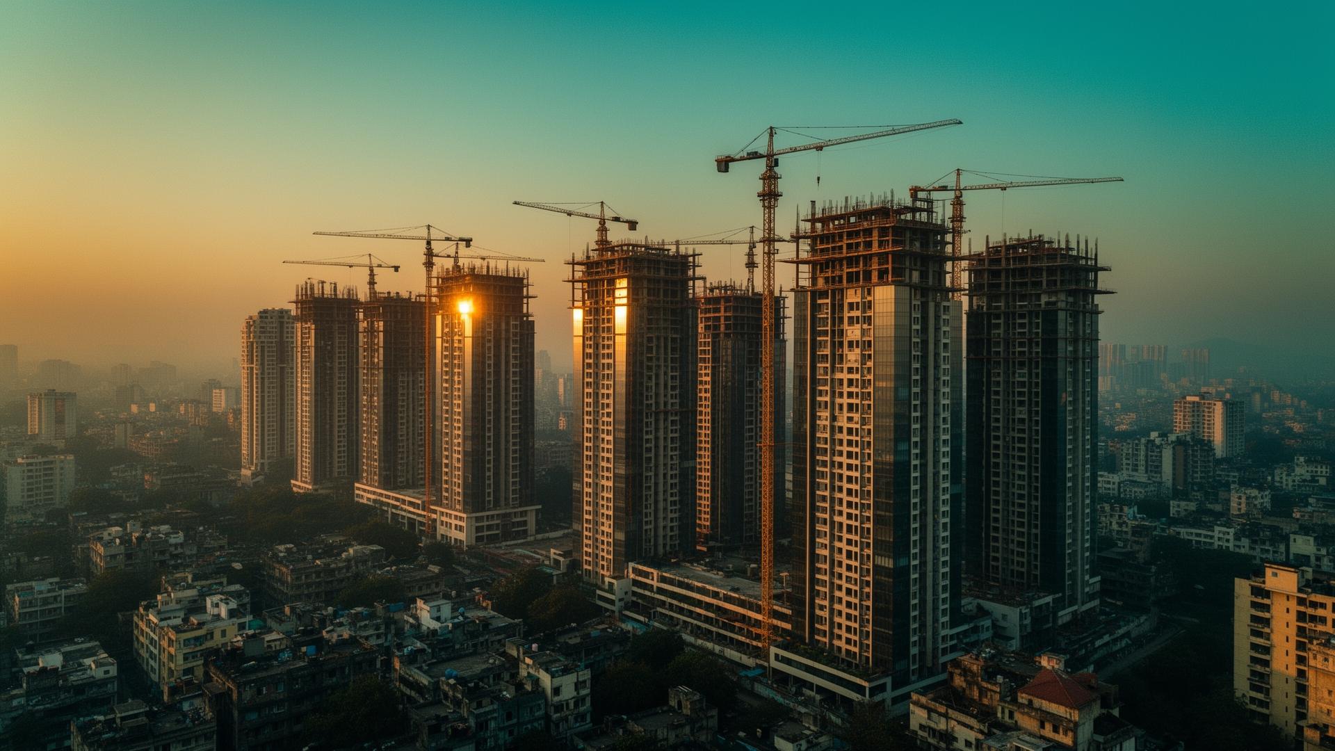 Indian skyline with luxury residential towers at golden hour