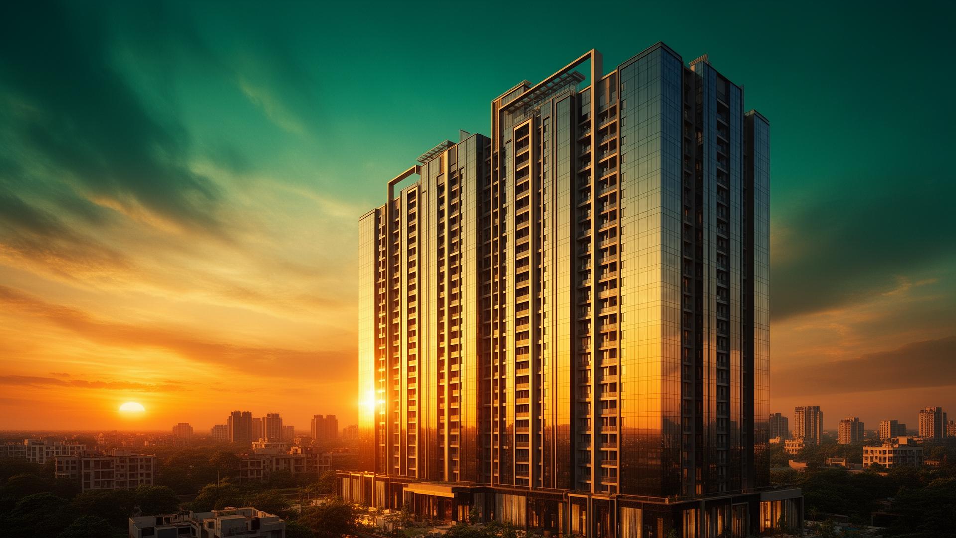Premium Indian residential tower at golden hour